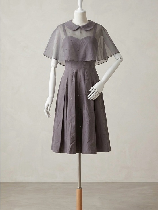 Gown Town Dresses & Skirts - GownTown Gray Rhinestone Cape Dress Peter Pan Collar Size Small